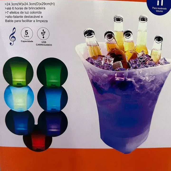 Cubeta Grande Para Hielo Parlante Con Luces LED (5L - 7L)
